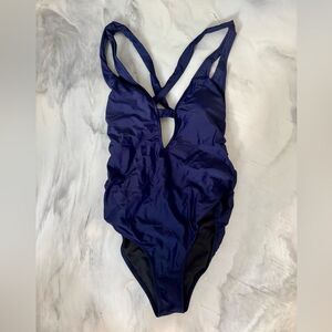 NWT New CUPSHE Navy Blue Plunge Front Strappy Tie Open Back Navy One Piece M